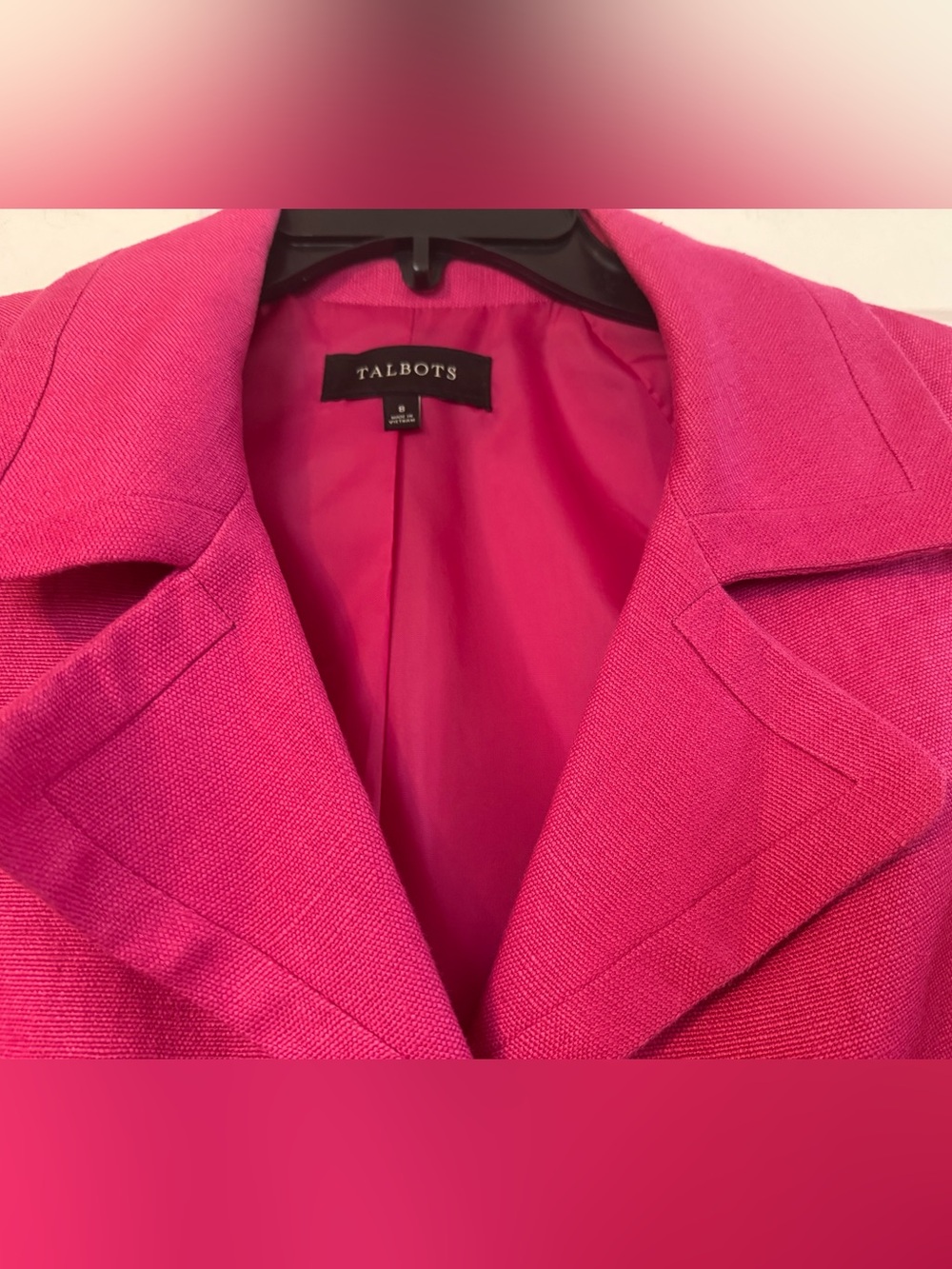 Talbots Women's Pink Linen Notch Collar Blazer Jacket Sz 8 Mid-Length 3 Button - Picture 8 of 11
